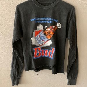 Vintage wash cropped mens long sleeve bud light tee